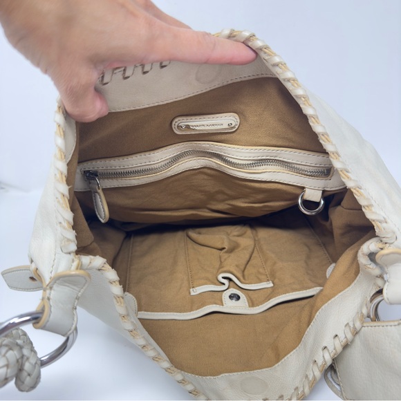 Large off white vintage ralph lauren leather bag with logo tassel - Picture 6 of 13